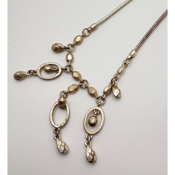 Vintge Nine West Silver Tone Dangle Necklace Oval & Teardrop Charms Snake Chain - Picture 5 of 6